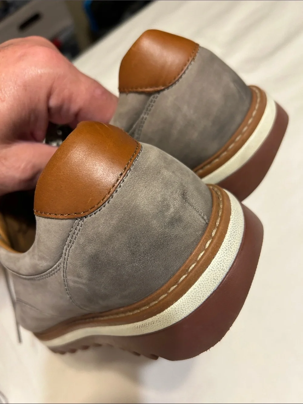 Johnston & Murphy Gray Suede Derby with Brown Leather Trim